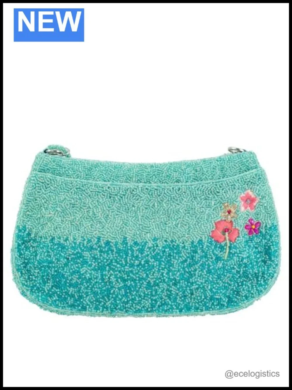 Beaded Crossbody Clutch Handbag with Convertible Chain Strap
